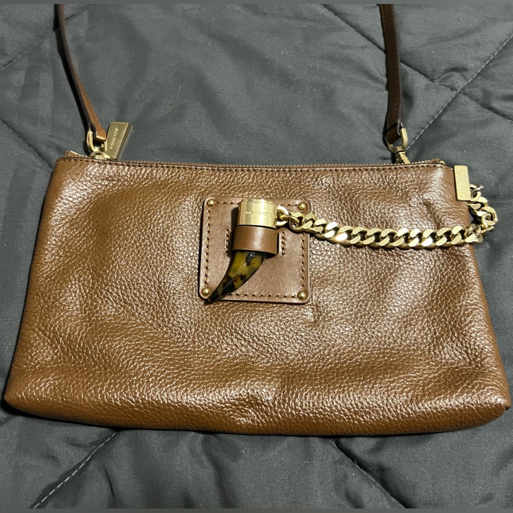Michael Kors Leather Crossbody Bag Pebbled - Saddle Brown with Gold Accents